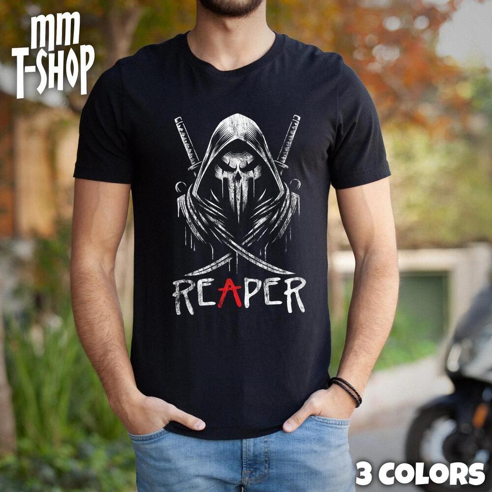 Menacing Reaper Graphic Tee Edgy Skull Crossed Swords Shirt Mystical